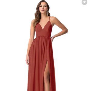 Azazie bridesmaid dress color is terracotta size is 0